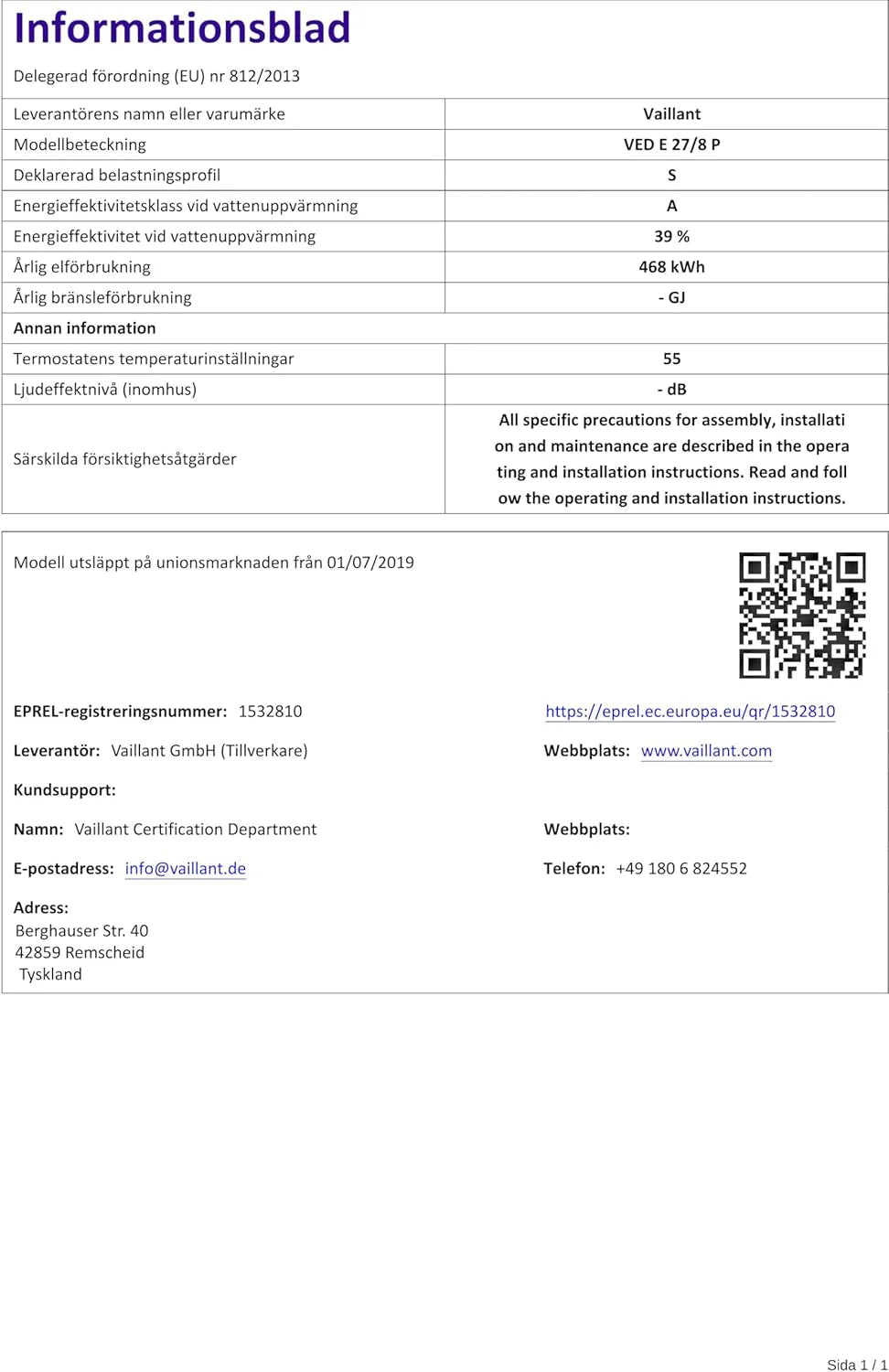 Vaillant Elektroniczny podgrzewacz wody, VED plus 18/8, odporny na ciśnienie, 18 kW, 400 V, dokładna temperatura wypływu, bezstopniowa regulacja, wyświetlacz graficzny, 0010023766, [klasa energetyczna