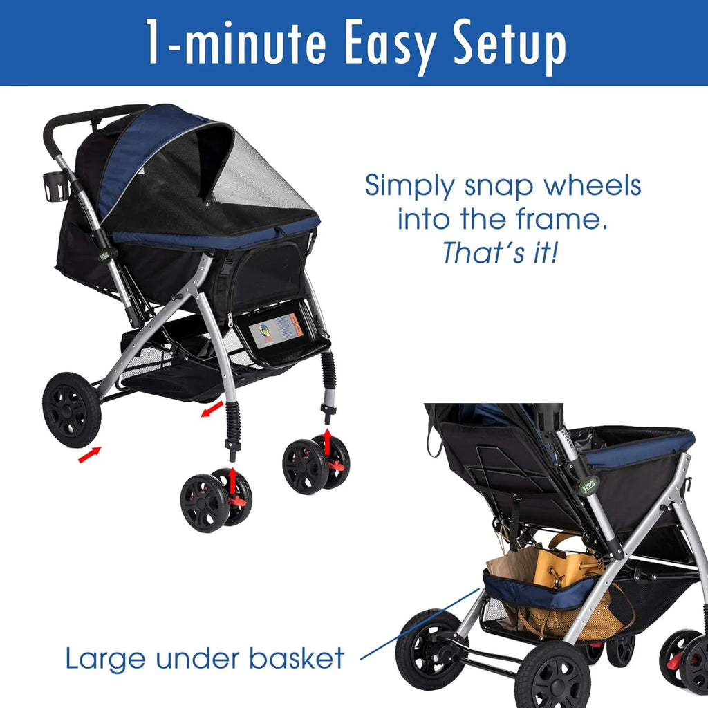 HPZ Pet Rover Premium wytrzymały wózek podróżny dla psa/kota/zwierząt domowych z rozkładaną przegródką/wejściem bez zamka błyskawicznego/odwracalny uchwyt, gumowe opony bez pompy, dla małych,