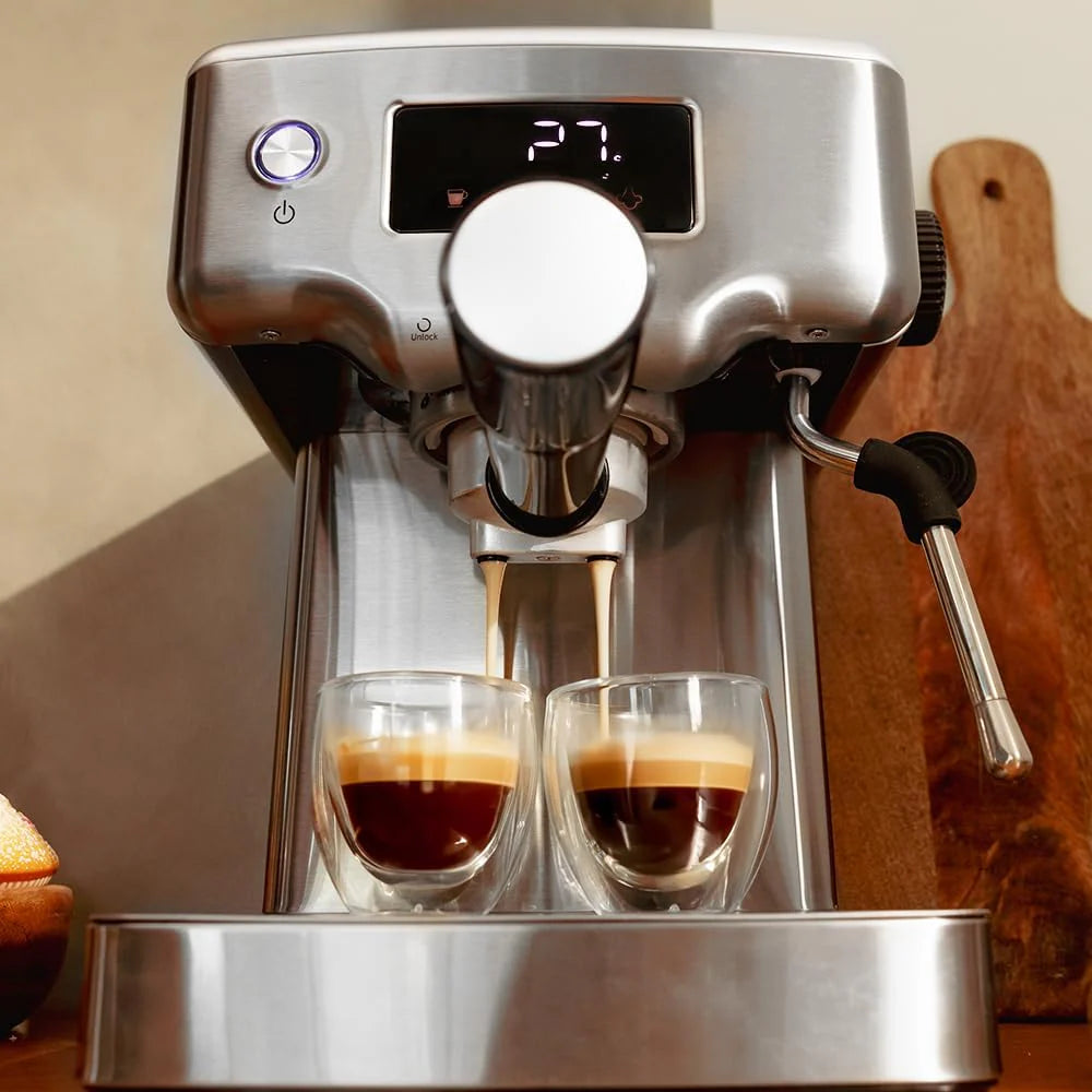 Cecotec Ekspres do kawy z podwójnym wyjściem Power Espresso 20 Barista Cream. 1550 W, 20 prętów, zbiornik na ziarna kawy 250g, młynek z 30 poziomami mielenia, termoblok, zbiornik na wodę 2.5 L