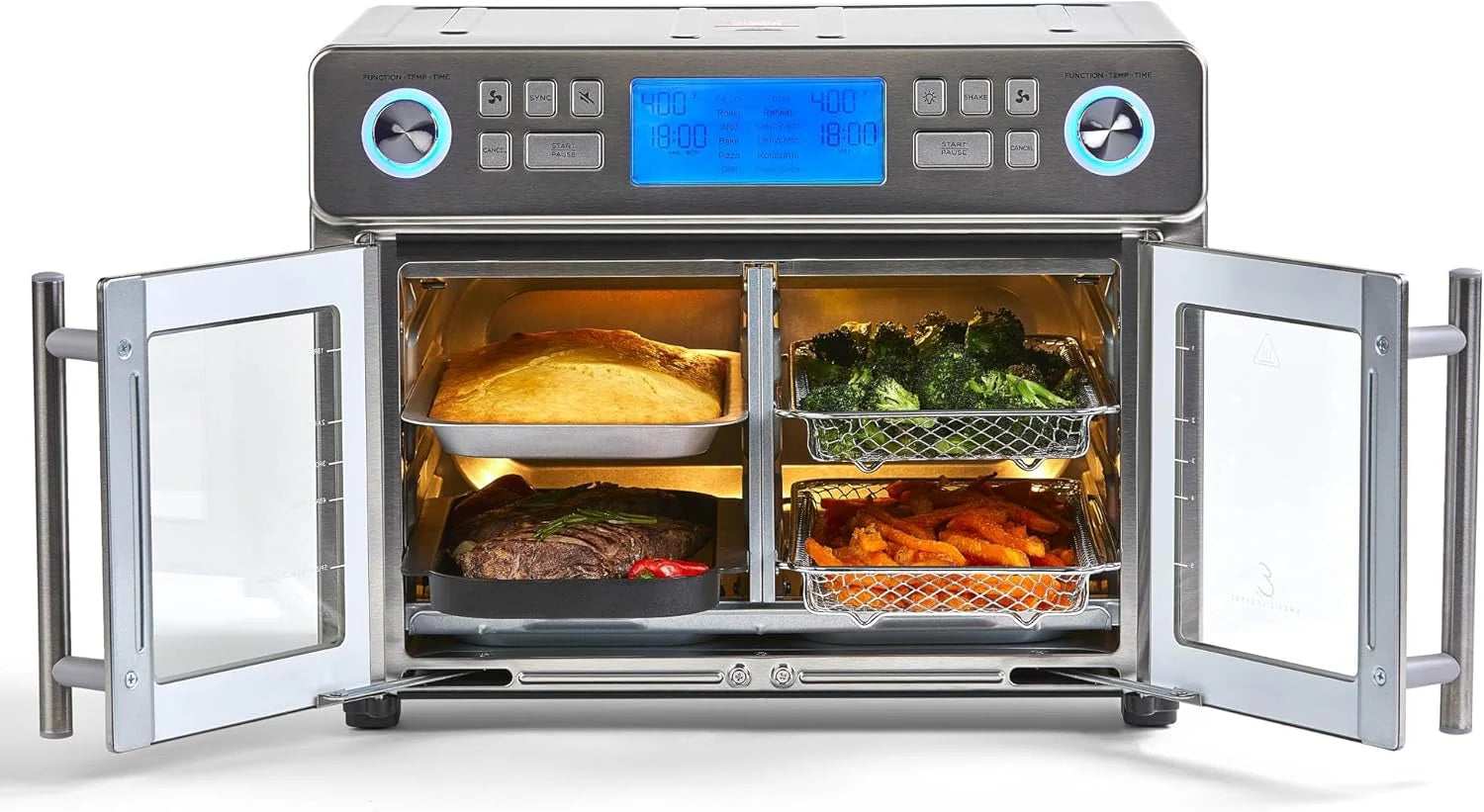 Emeril Lagasse Dwustrefowa frytkownica powietrzna 360 z drzwiami francuskimi, 25 QT, gotuj dwa potrawy na różne sposoby, do 60% szybciej od mrożonego do końca