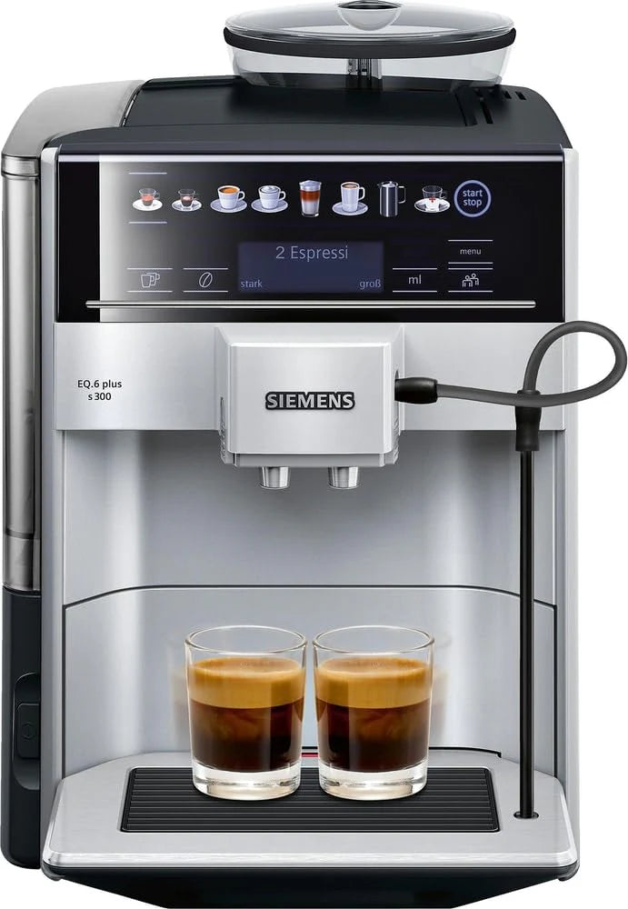 Siemens Eq.6 Plus S300 Automatyczny Ekspres do Kawy Te653501De, Profile do Przechowywania, Czyszczenie Parą, Funkcja Podwójnego Kubka, 1500 W, Srebrny