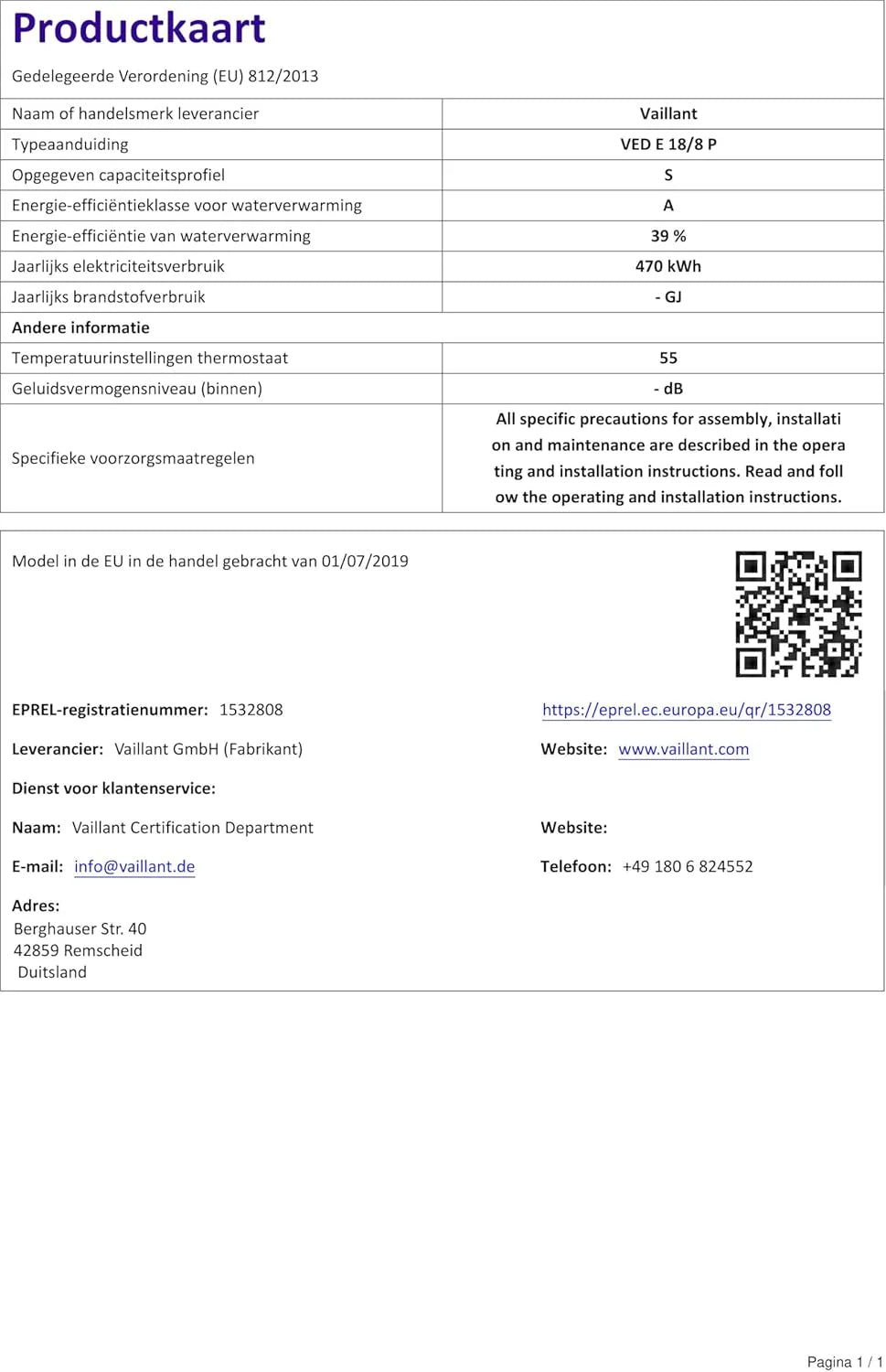 Vaillant Elektroniczny podgrzewacz wody, VED plus 18/8, odporny na ciśnienie, 18 kW, 400 V, dokładna temperatura wypływu, bezstopniowa regulacja, wyświetlacz graficzny, 0010023766, [klasa energetyczna