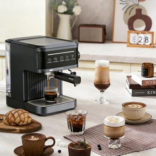 20 Bar Espresso Machine Ekran dotykowy, Zintegrowany Frother mleka do lade i Cappuccino, 1,8L Wyjmowany zbiornik na wodę, półautomat Auto ekspres do kawy z pompą wysokociśnieniową do użytku domowego