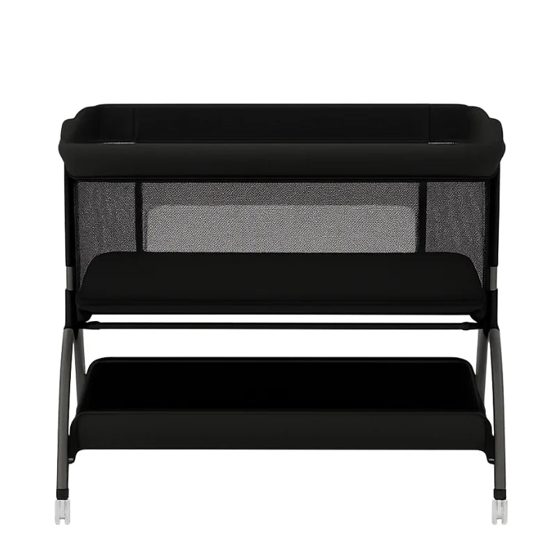 Adjustable Baby Bassinet with Drop-Down Side, Storage, and Mesh