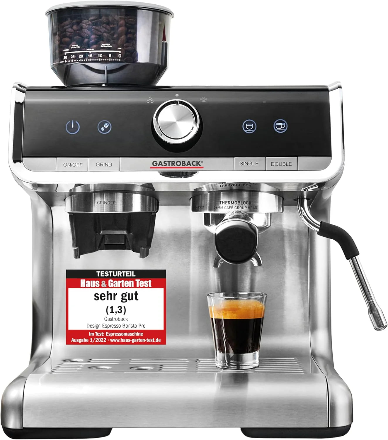 Gastroback Espresso Barista Pro Ekspres do Kawy, Srebrny/Czarny, 1550W 240V