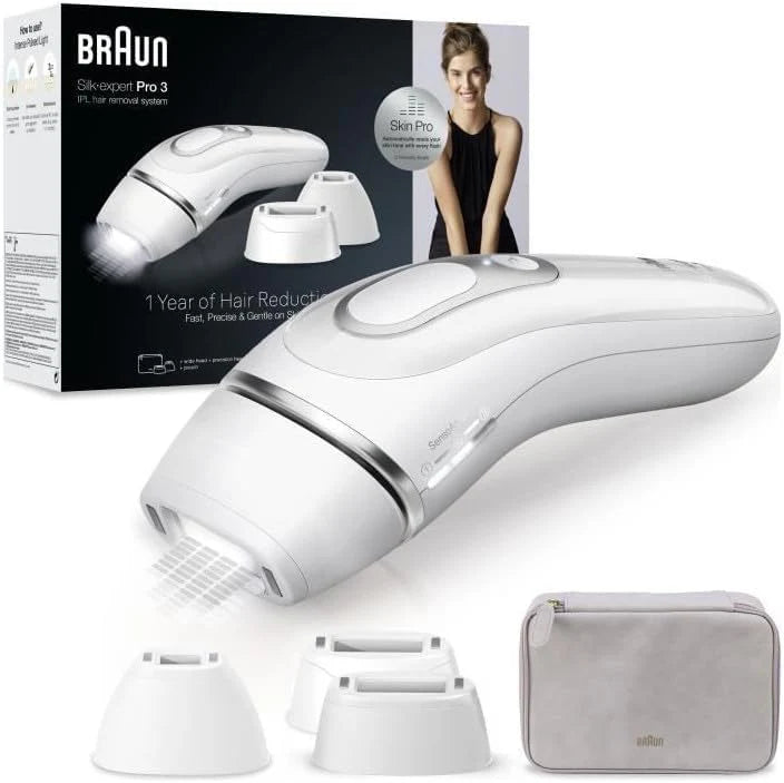 Epilatore a Luce Pulsata - BRAUN - Silk?expert Pro 3 - Depilazione a casa - Custodia - 3 Testine - PL3230