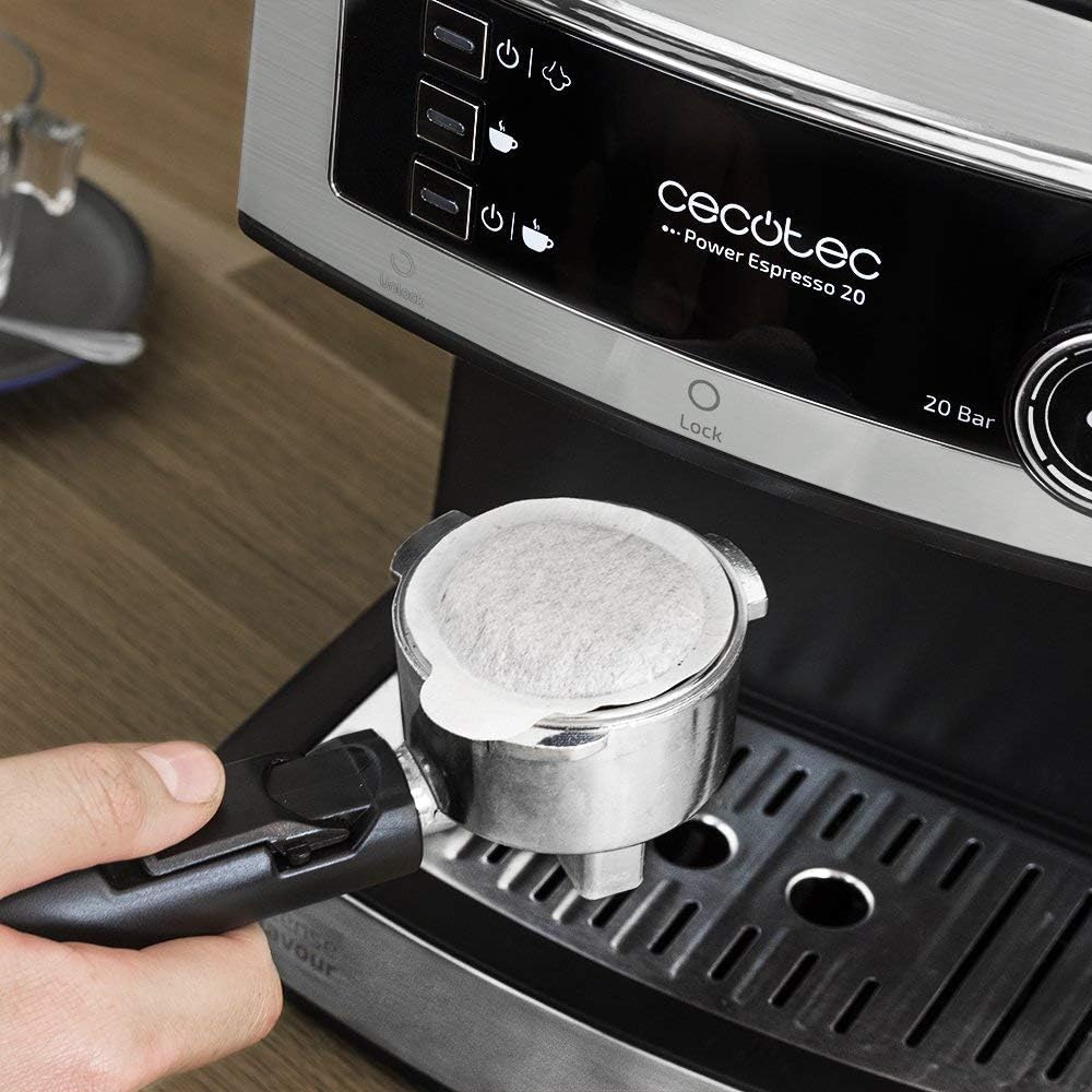 Cecotec Ekspres do kawy z podwójnym wyjściem Power Espresso 20 Barista Cream. 1550 W, 20 prętów, zbiornik na ziarna kawy 250g, młynek z 30 poziomami mielenia, termoblok, zbiornik na wodę 2.5 L