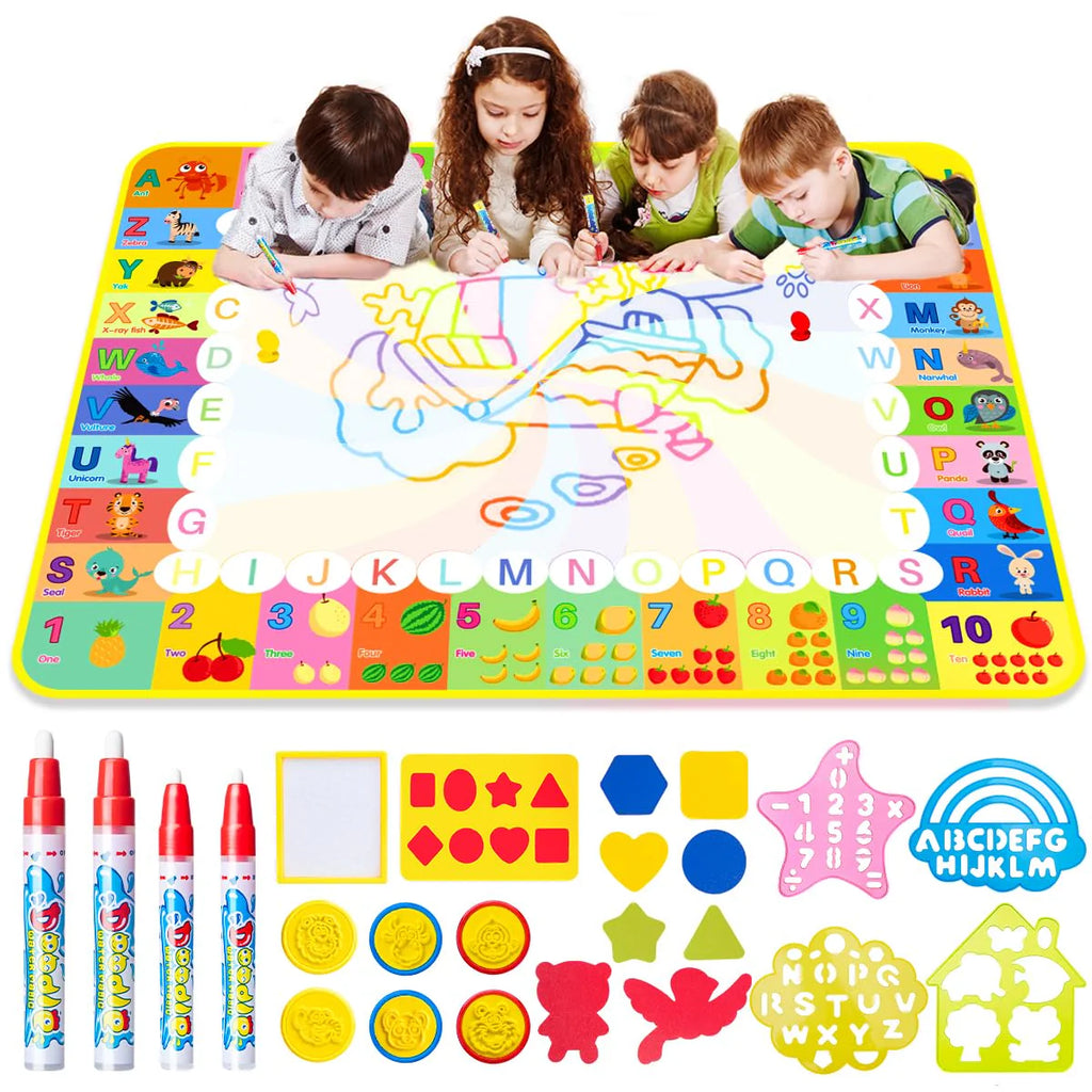Magic Water Drawing Mat 32.7x20.5in. with 20 Accessories, Stamps, Pens