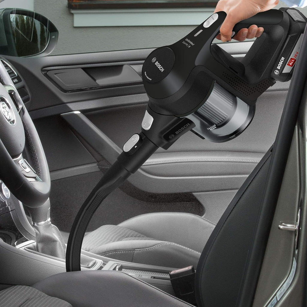 Bosch Akumulatorowy odkurzacz Unlimited seria 6 BKS6111P, bezprzewodowy odkurzacz ręczny, bezworkowy, lekki, higieniczny filtr, wysoka moc ssania, długi czas pracy, ssawka szczelinowa, wszystkie
