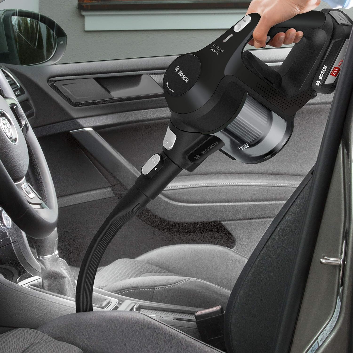 Bosch Akumulatorowy odkurzacz Unlimited seria 6 BKS6111P, bezprzewodowy odkurzacz ręczny, bezworkowy, lekki, higieniczny filtr, wysoka moc ssania, długi czas pracy, ssawka szczelinowa, wszystkie