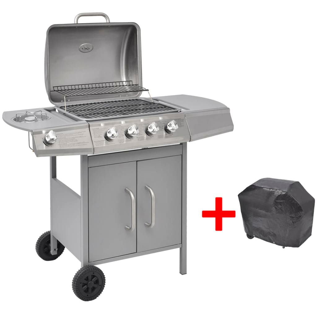 Grill gazowy Vidaxl z 4+1 palnikami, srebrny