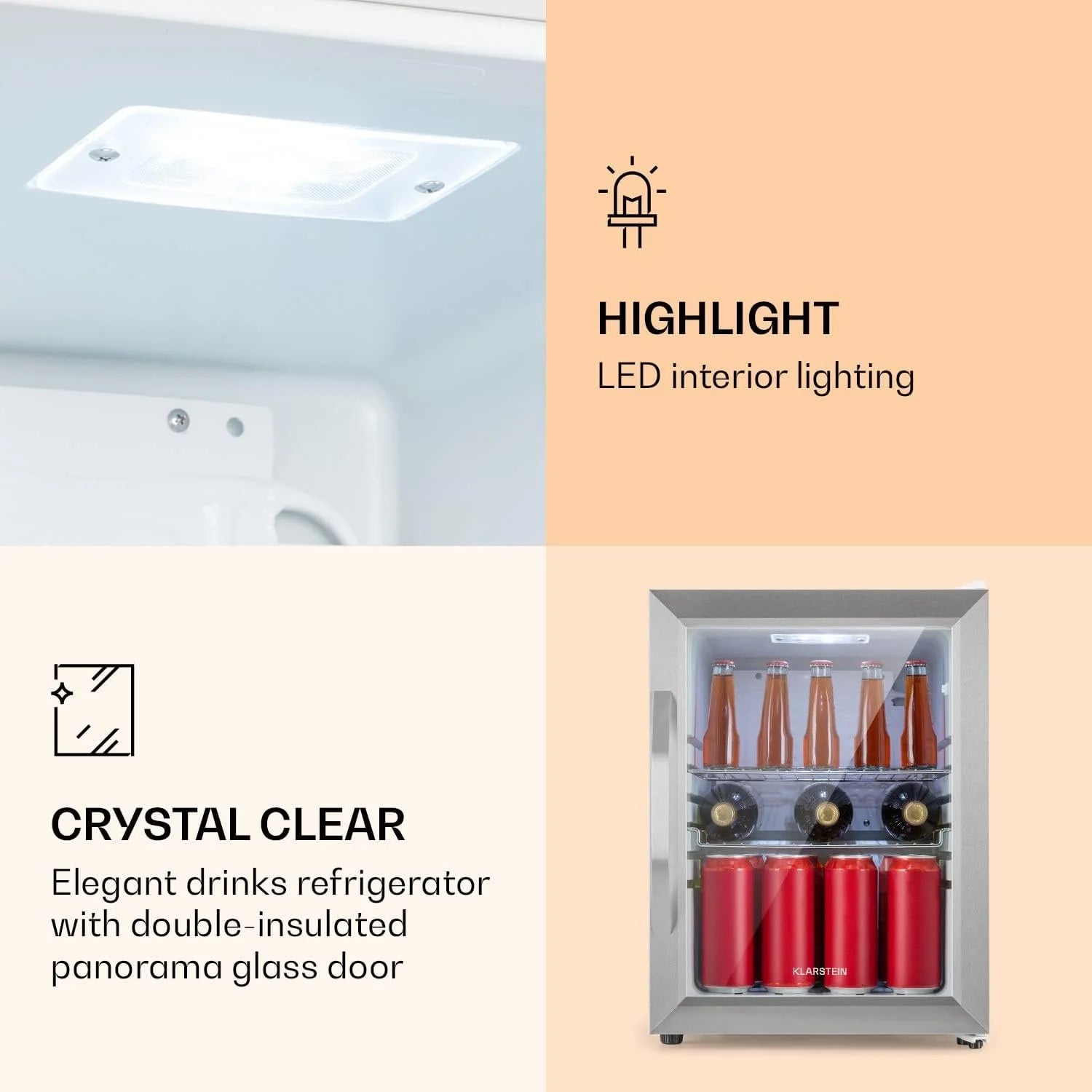 Klarstein Beersafe Quartz White lodówka na piwo, lodówka na napoje ze szklanymi drzwiczkami, lodówka, lodówka na butelki o pojemności 80 litrów
