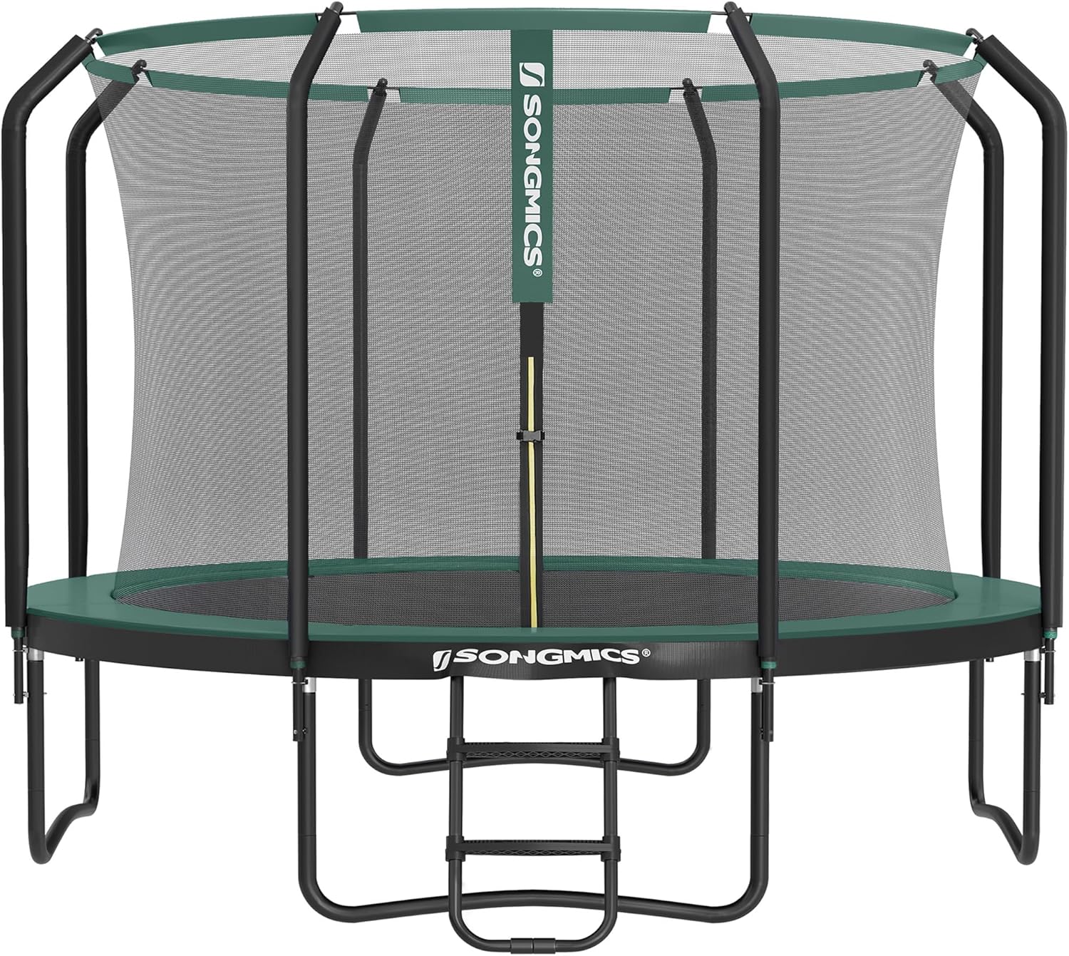 SONGMICS Trampolina Ø 244/305/366/427 cm, certyfikat TÜV Rheinland GS, okrągła trampolina ogrodowa z siatką zabezpieczającą i drabinką, wyściełany stelaż, dla dzieci i dorosłych