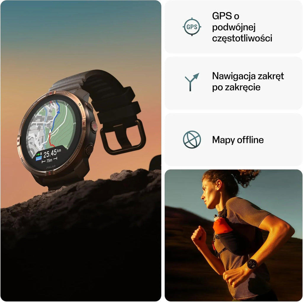 Polar Grit X2 outdoorowy zegarek z GPS – wyświetlacz AMOLED, mapy offline, GPS o podwójnej częstotliwości, EKG z nadgarstka, biosensory Elixir, TrainingPeaks, SpO2, do 7 dni pracy na baterii