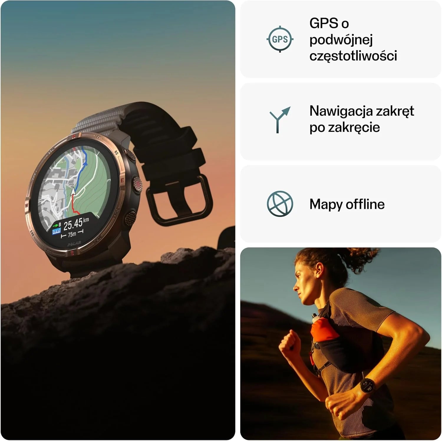Polar Grit X2 outdoorowy zegarek z GPS – wyświetlacz AMOLED, mapy offline, GPS o podwójnej częstotliwości, EKG z nadgarstka, biosensory Elixir, TrainingPeaks, SpO2, do 7 dni pracy na baterii