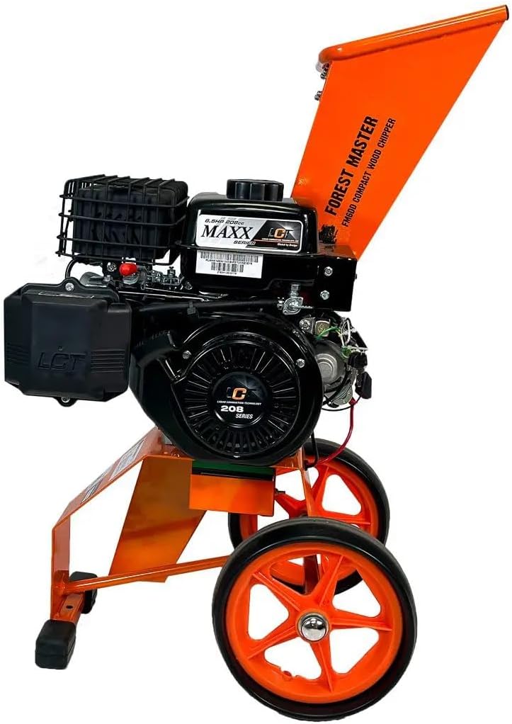 Forest Master FM6DDES-MUL 6HP Benzynowy rębak do drewna i niszczarka ogrodowa z rozrusznikiem elektrycznym – Samożywny mulczer rozdrabnia gałęzie do 50mm – Idealny do wszystkich zielonych odpadów
