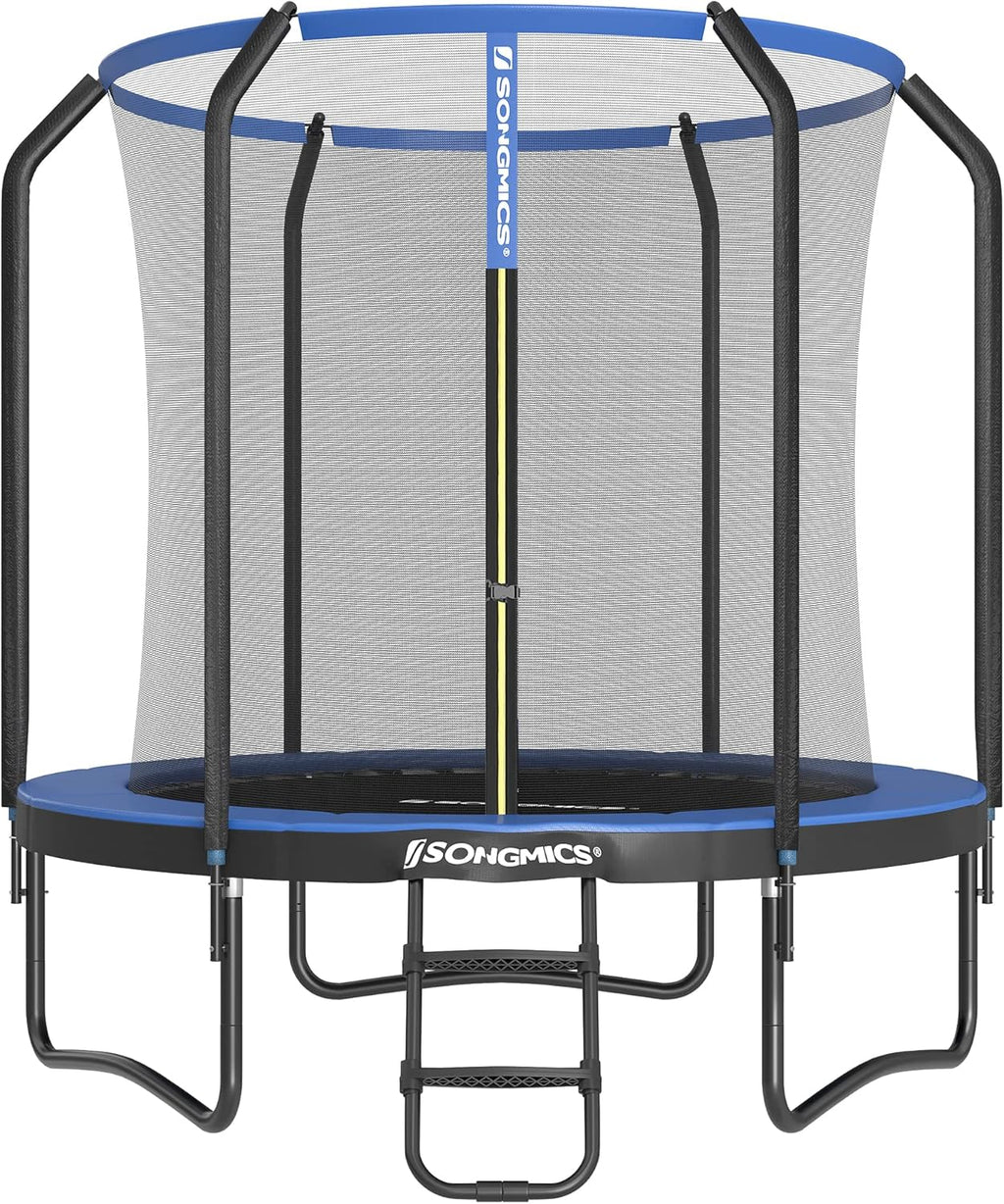 SONGMICS Trampolina Ø 244/305/366/427 cm, certyfikat TÜV Rheinland GS, okrągła trampolina ogrodowa z siatką zabezpieczającą i drabinką, wyściełany stelaż, dla dzieci i dorosłych