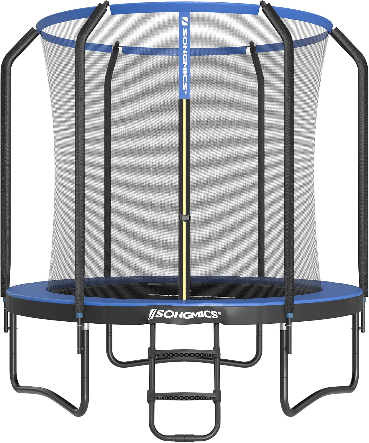 SONGMICS Trampolina Ø 244/305/366/427 cm, certyfikat TÜV Rheinland GS, okrągła trampolina ogrodowa z siatką zabezpieczającą i drabinką, wyściełany stelaż, dla dzieci i dorosłych