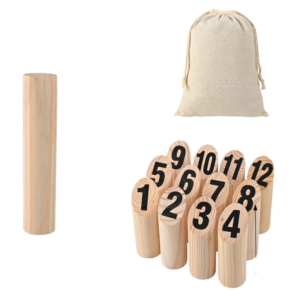Wooden Numbered Kubb Set with Carry Bag for Outdoor Play