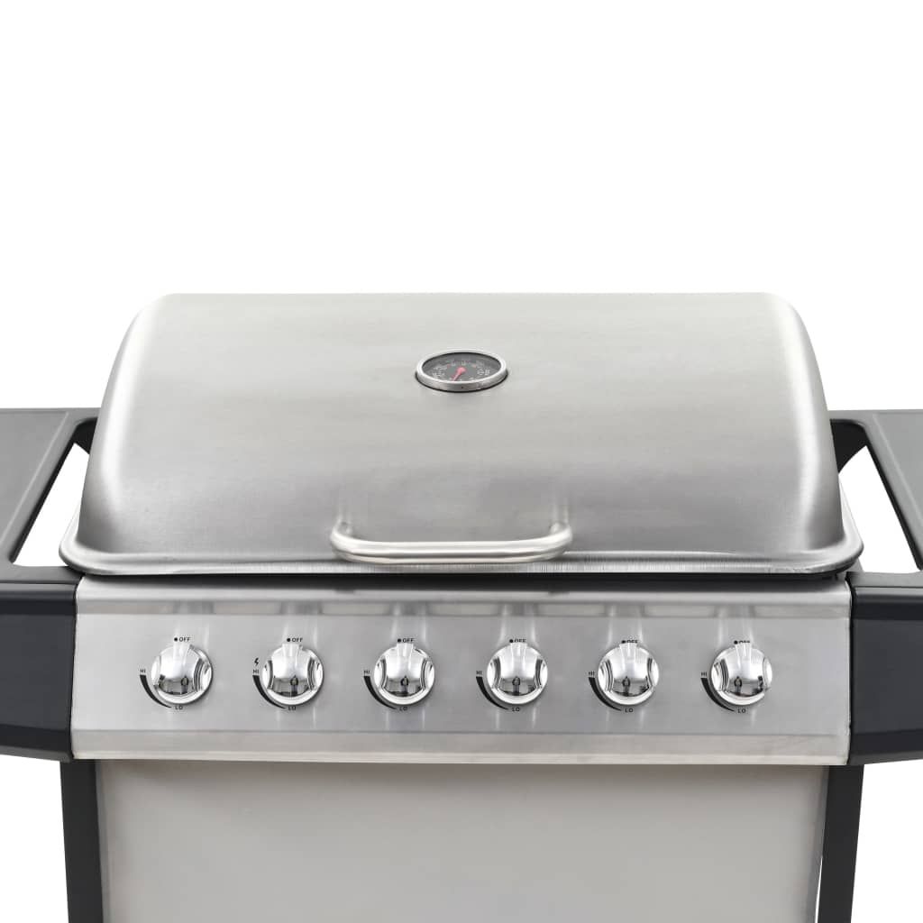 VidaXL przenośny grill gazowy z 6 polami, stal nierdzewna w kolorze srebrnym