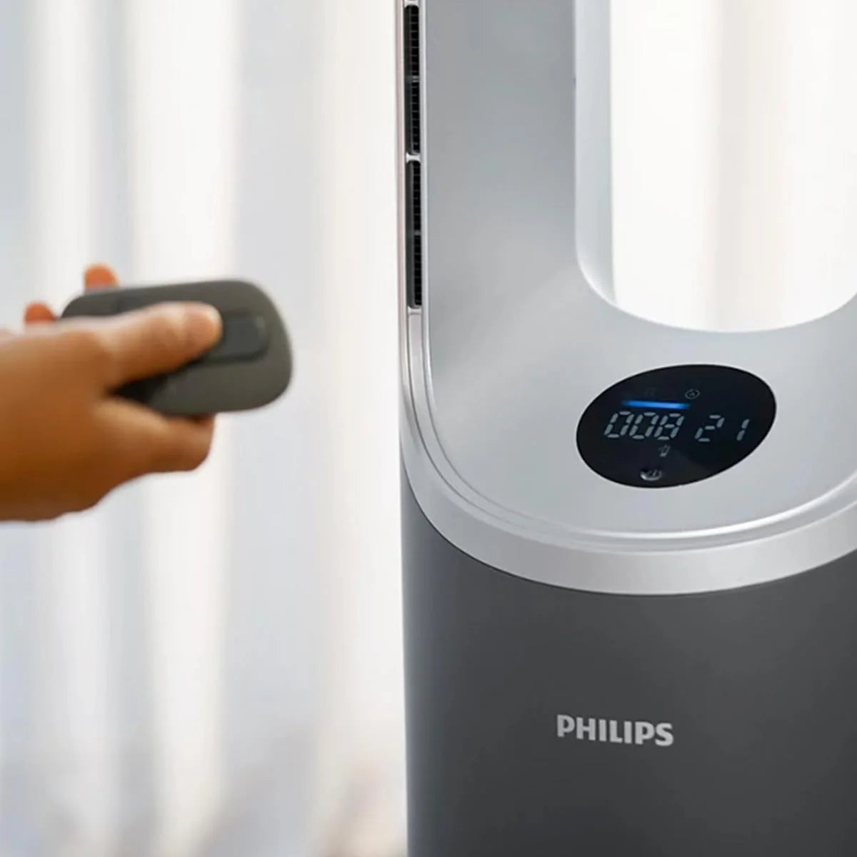 Philips Air Performer 3w1 - wentylator, oczyszczacz powietrza i grzejnik, Filtr NanoProtect HEPA, Usuwa alergeny, wirusy, bakterie, zapachy i 99,97% pyłków z powietrza, Cichy, Kolor Szary (AMF870/15)