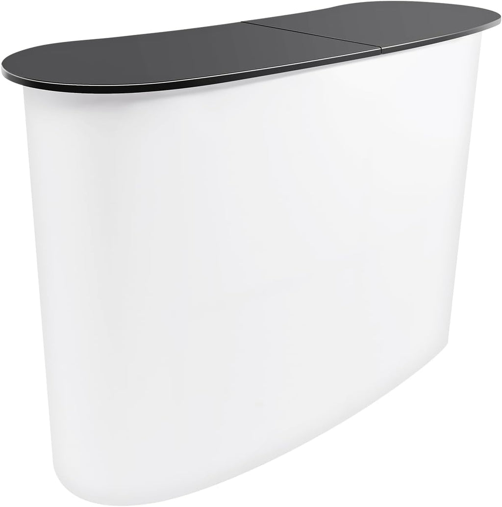 Portable Tradeshow Podium Table, 51.97" x 15.75" x 35.43" Display Exhibition Counter Stand Portable Pop Up Podium Counter Black Top Trade Show Table with Storage Rack for Exhibition Promotion Retail