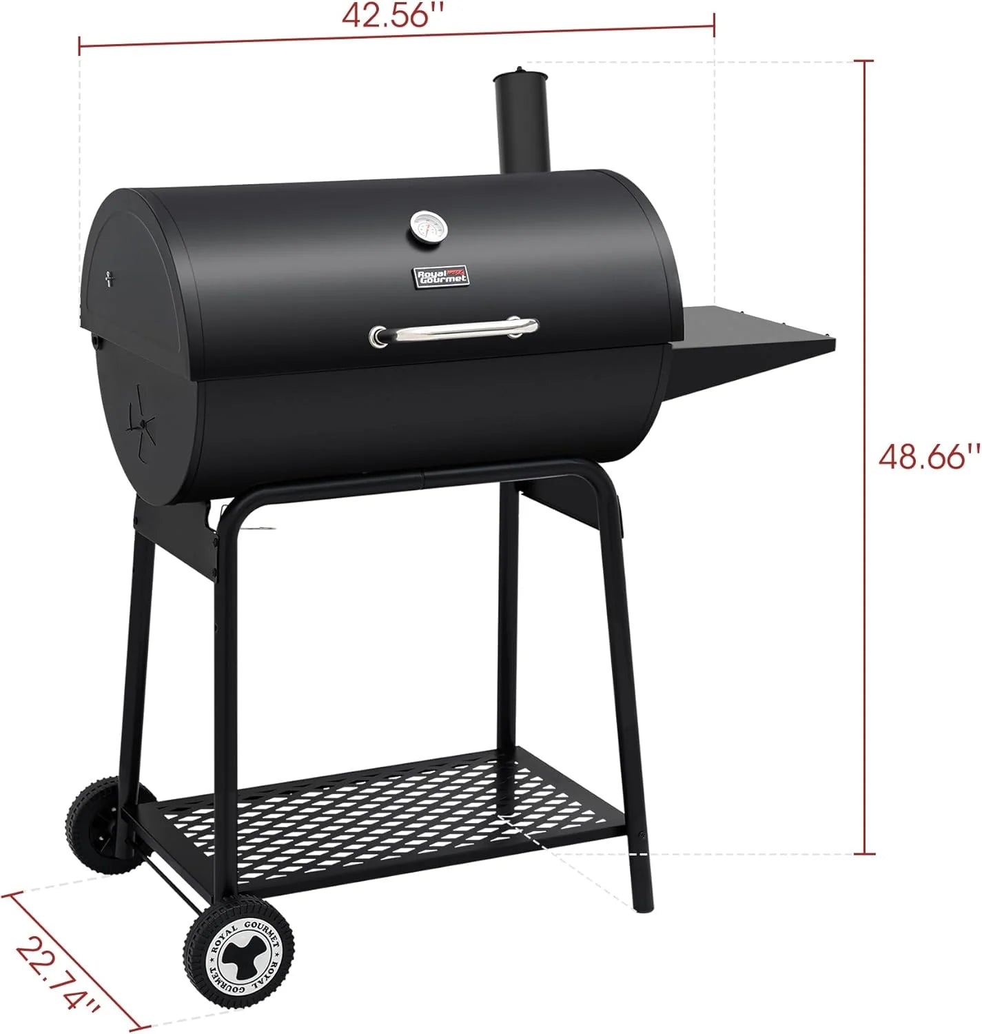 2026 Royal Gourmet CC1830 30-calowy grill węglowy ze stolikiem bocznym, grill zewnętrzny o powierzchni do gotowania 627 cali kwadratowych do ogrodu, na patio i na imprezy, czarny