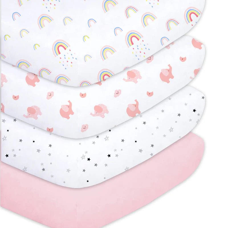 4 Pack Set Fitted Sheets for Standard Crib and Toddler Mattress