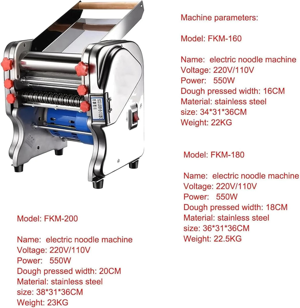 Automatyczna maszyna do makaronu o mocy 550 W, elektryczna maszyna do robienia makaronu, z makaronem 3/9 mm, ze stali nierdzewnej, do komercyjnej (Fkm200)