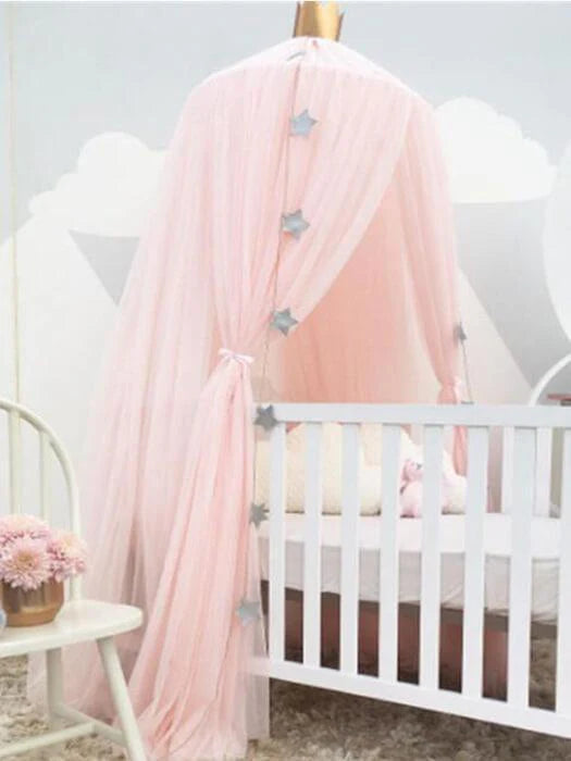 Round Crib Canopy with Dome Top, Mesh Curtain for Baby Nursery Decor