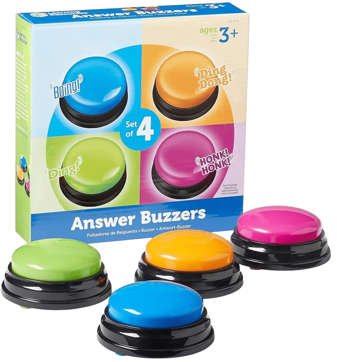 Learning Game Show Buzzers Set of 4 Colorful Pre-Recorded Sounds