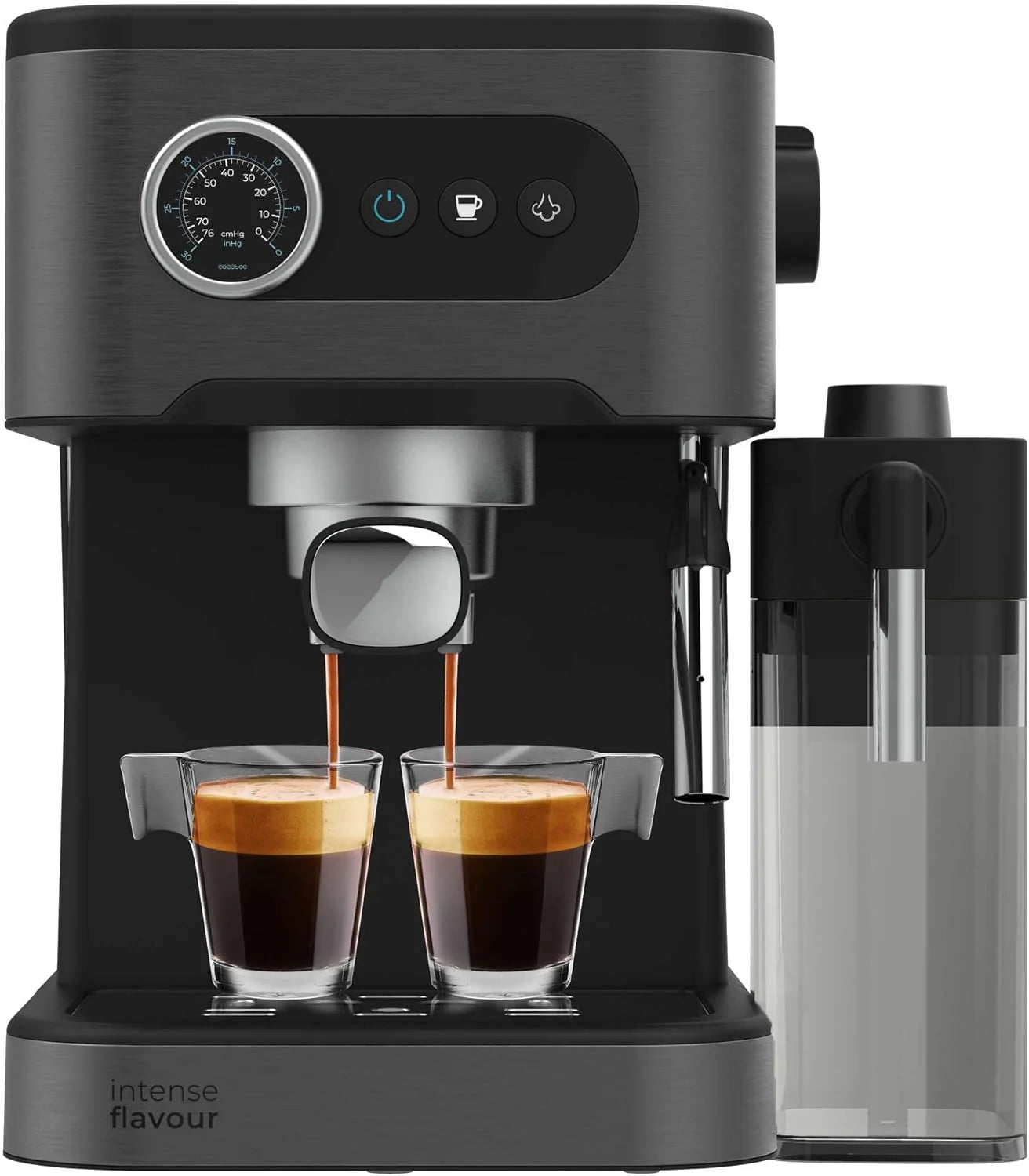 Cecotec Ekspres do kawy z podwójnym wyjściem Power Espresso 20 Barista Cream. 1550 W, 20 prętów, zbiornik na ziarna kawy 250g, młynek z 30 poziomami mielenia, termoblok, zbiornik na wodę 2.5 L