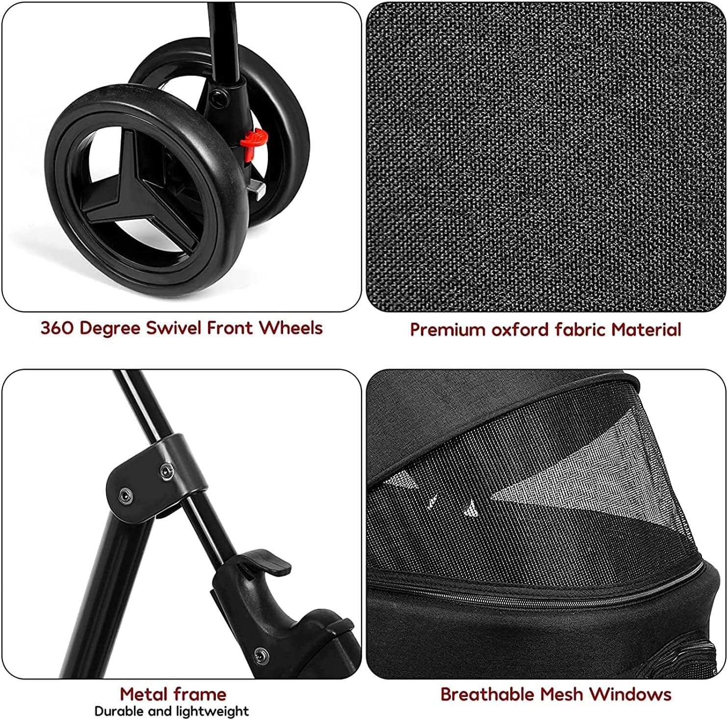 Wózek dla zwierząt Premium Pet Stroller Cat Dog Wózki dla średnich psów, 3 w 1 składany wózek dla kota (czerwony)
