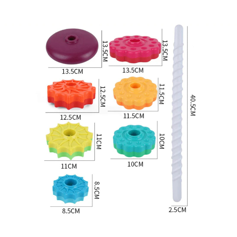 Rainbow Stacker Rotating Tower – 6-Layer Spiral Gear Toy for Toddlers