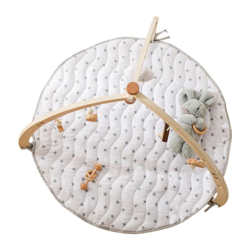 Wooden Baby Activity Play Mat with 6 Hanging Toys and Foldable Frame