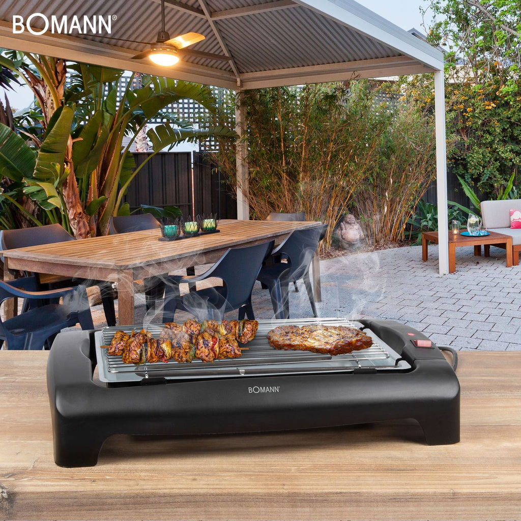 Bomann Bq 1240 - Grill elektryczny z chromowanym rusztem 35,5 x 24,5 cm, 2000 W, czarny