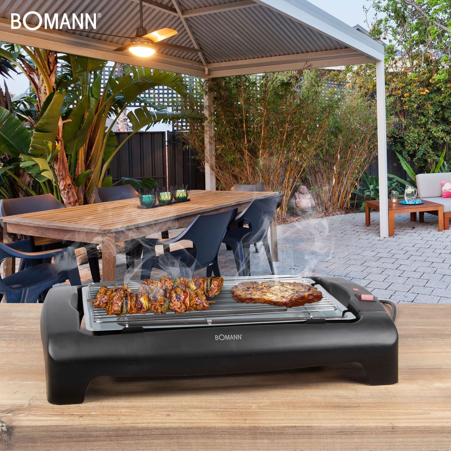 Bomann Bq 1240 - Grill elektryczny z chromowanym rusztem 35,5 x 24,5 cm, 2000 W, czarny