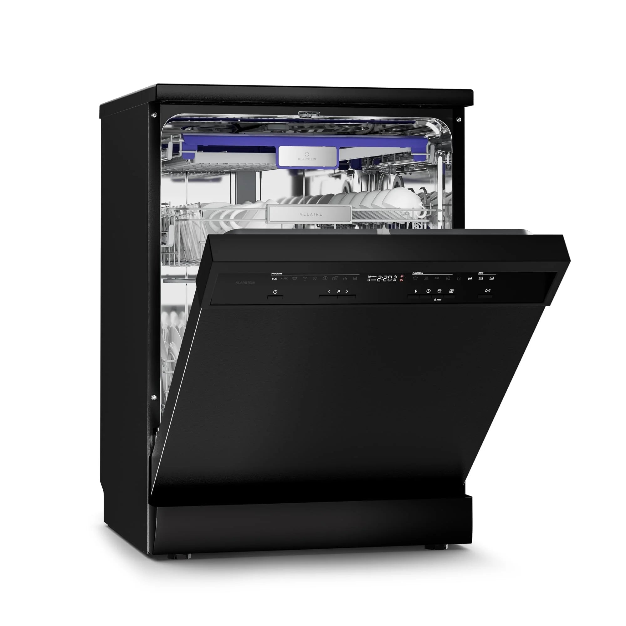 Klarstein Velaire zmywarka do naczyń 45 cm – półzintegrowana, 10 miejsc, 9 programów, 42 dB, klasa energetyczna B, AquaStop, zabezpieczenie przed dziećmi, częściowo zintegrowana zmywarka