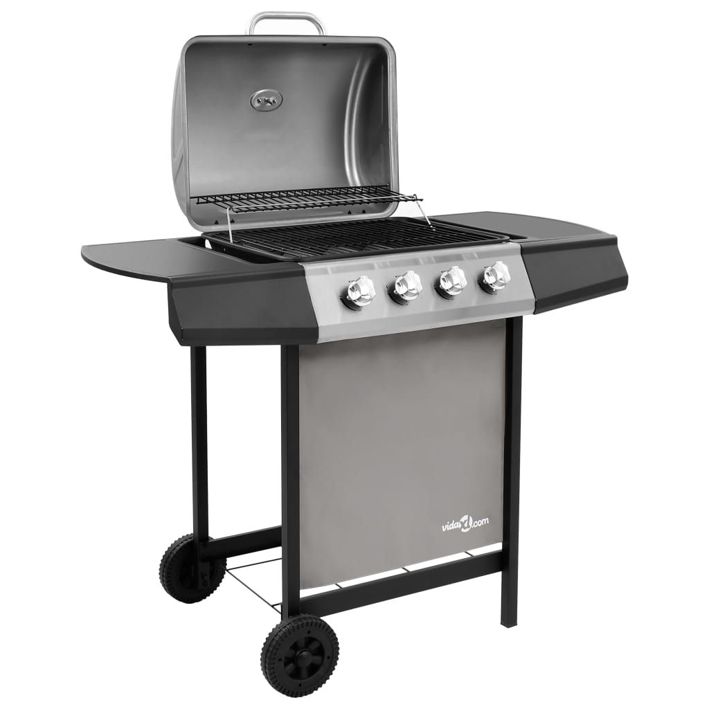 Grill gazowy VidaXL z 4 palnikami, czarno-srebrny