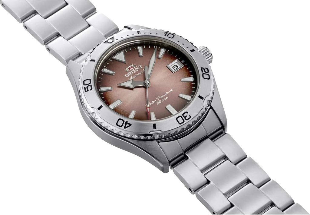Orient Sports Mako 40 mm męski automatyczny ręczny mechaniczny zegarek sportowy ze stali nierdzewnej i koperta brązowa tarcza - RA-AC0Q17Y