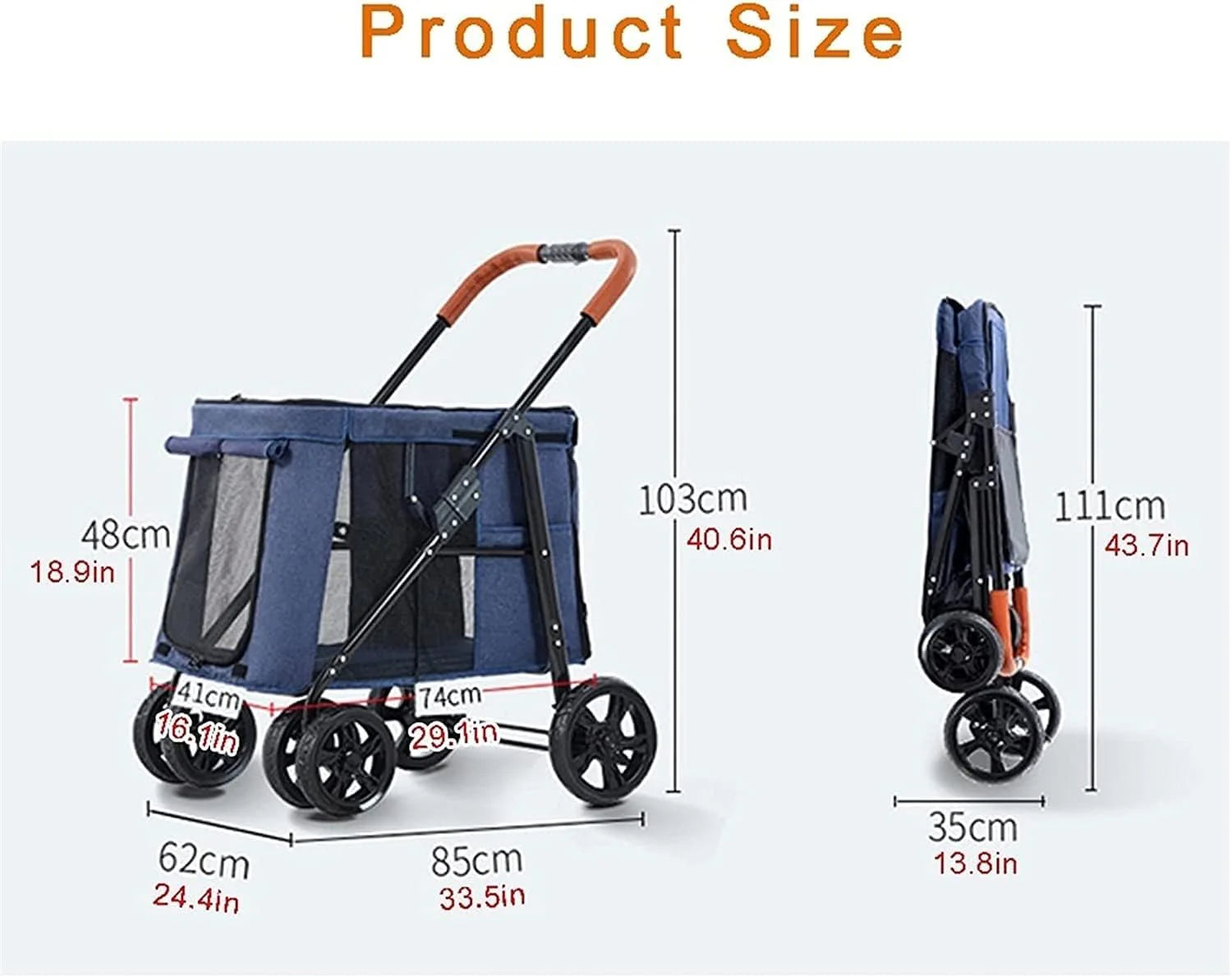 Luksusowy Duży Wózek Dla Psa 4 Koła Wózki Dla Psów Dla Dużych Psów Premium Pushchair Pet Stroller Składany Wózek Spacerowy (Color : Grey a)