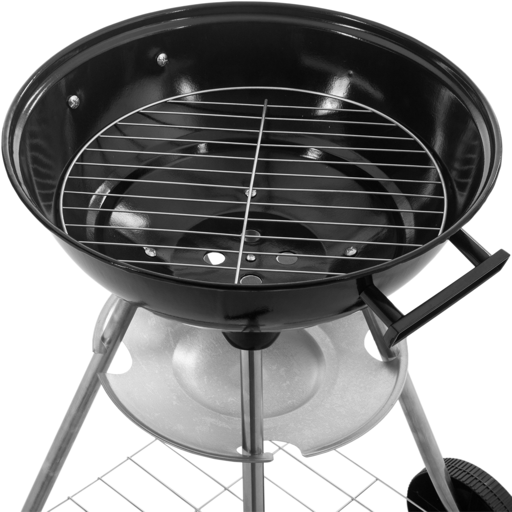 Primematik - 41x70cm okrągły grill węglowy z pokrywką i kółkami do ogrodu i na kemping Kh51000