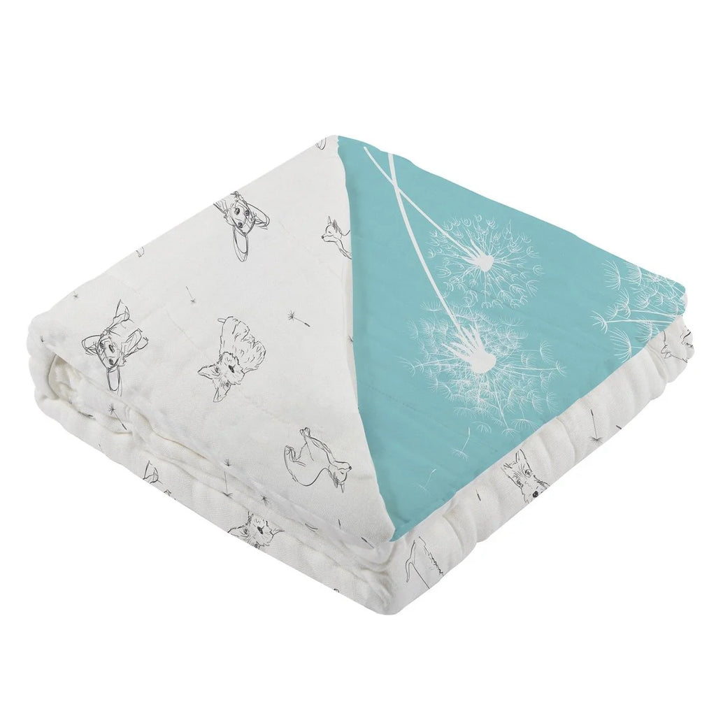 Corgi and Dandelion Seeds Bamboo Muslin Blanket