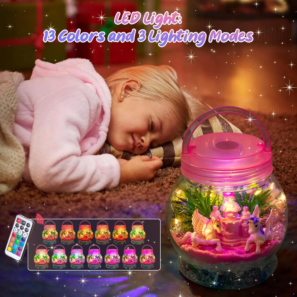 Unicorn Terrarium Craft Lights, Sand, Stickers, Castle & Moss Decor