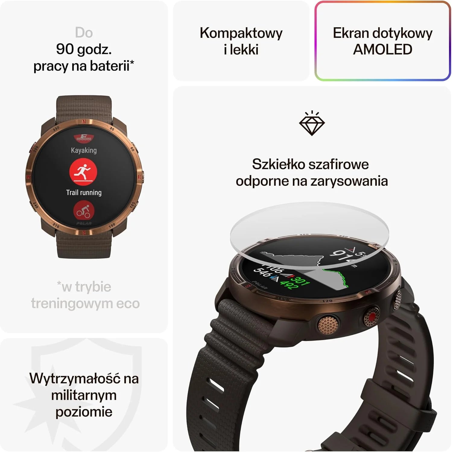 Polar Grit X2 outdoorowy zegarek z GPS – wyświetlacz AMOLED, mapy offline, GPS o podwójnej częstotliwości, EKG z nadgarstka, biosensory Elixir, TrainingPeaks, SpO2, do 7 dni pracy na baterii