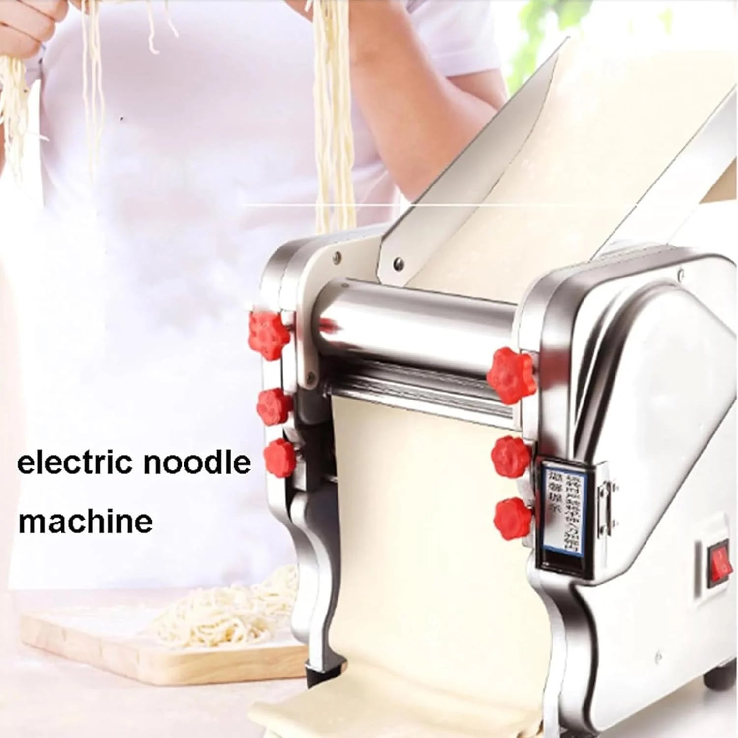 Automatyczna maszyna do makaronu o mocy 550 W, elektryczna maszyna do robienia makaronu, z makaronem 3/9 mm, ze stali nierdzewnej, do komercyjnej (Fkm200)