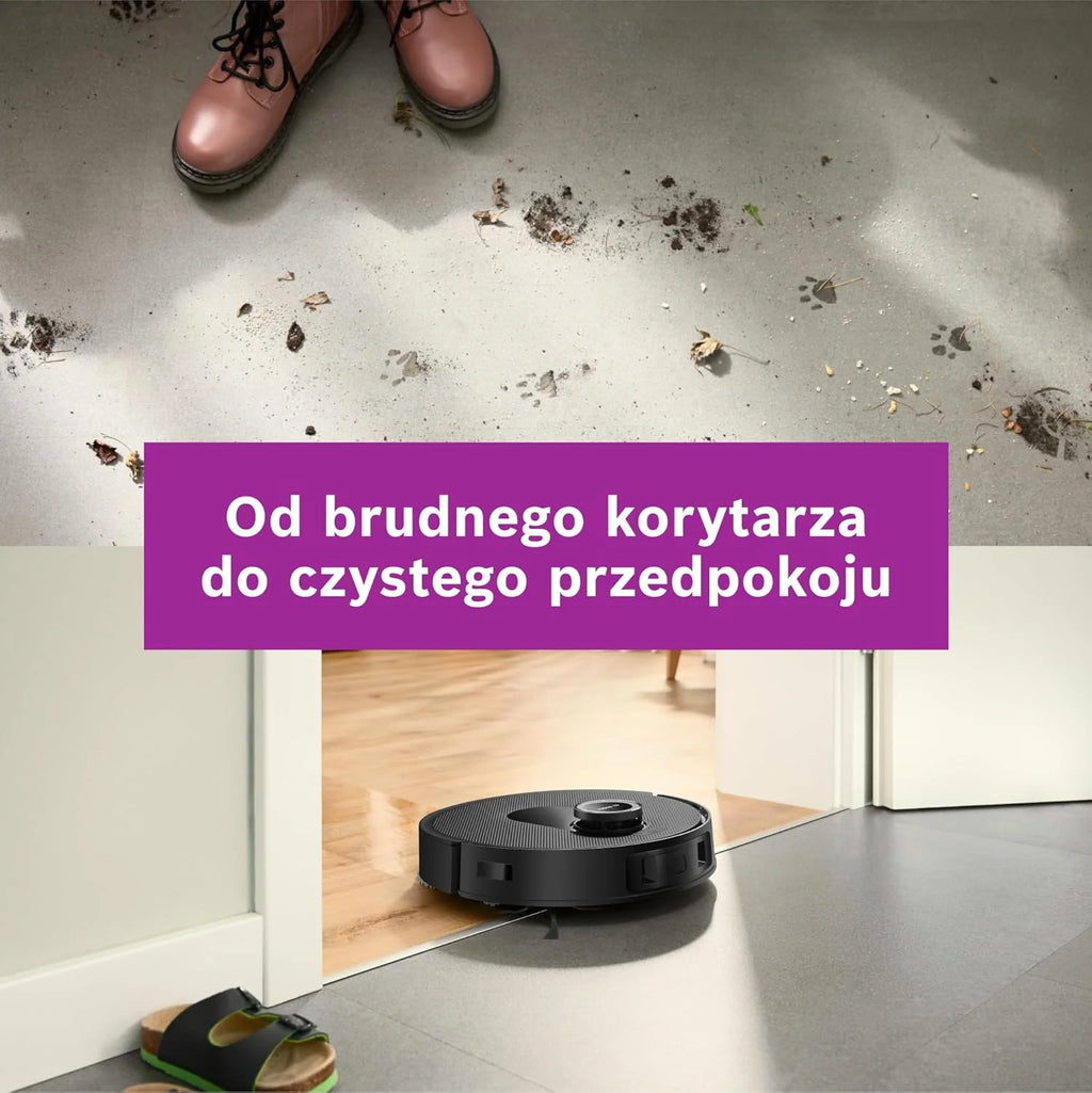 Bosch Spotless Max Robot sprzątający z funkcją mopowania, moc ssania 11 000 Pa, wysuwana nakładka mopującą, stacja czyszczącą, nawigacją Smart Vision, aplikacja Bosch Home Connect, BCRDW3B, czarny