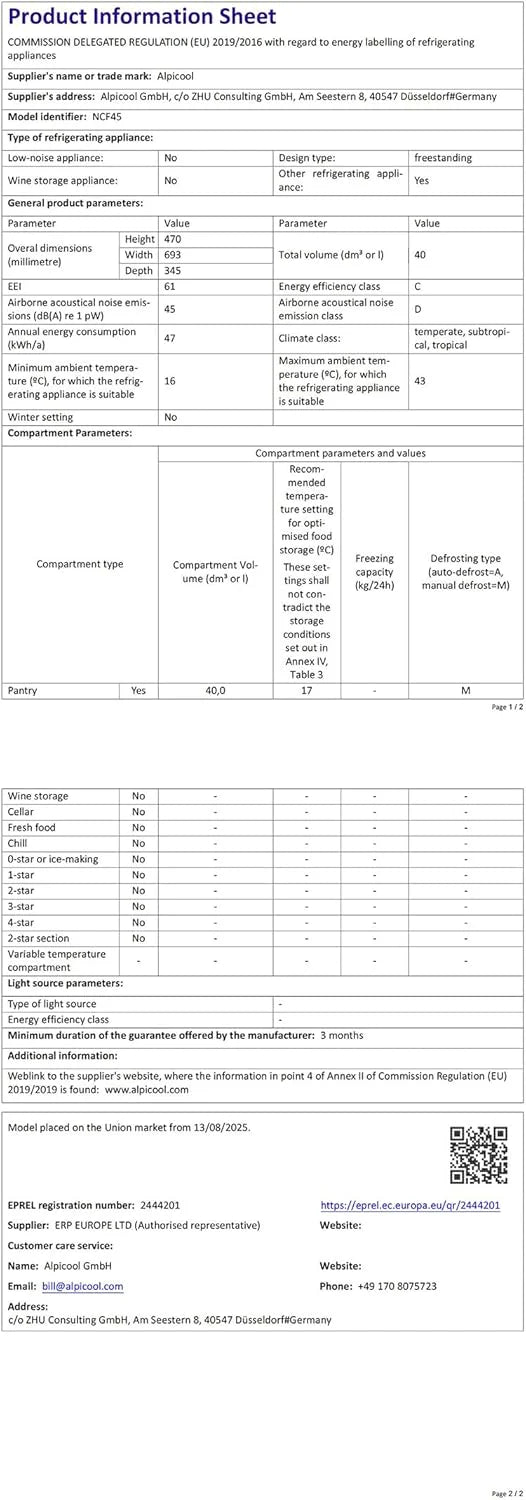 Alpicool NCF55 50L Przenośna Lodówka Samochodowa - Chłodziarka 12/24V DC do Auta, Kempingu, Podróży