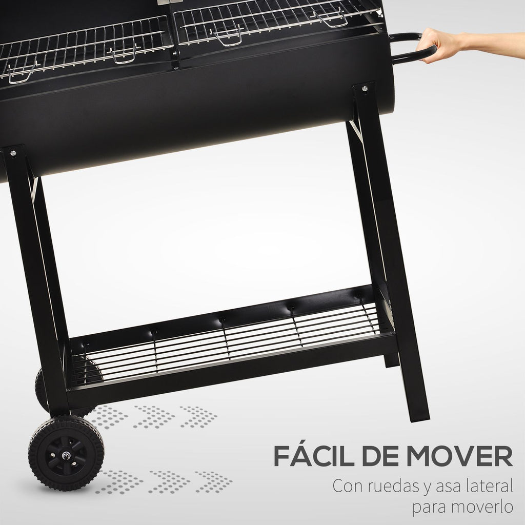 Metalowy grill węglowy 90x45x96 cm - Outsunny. Czarny
