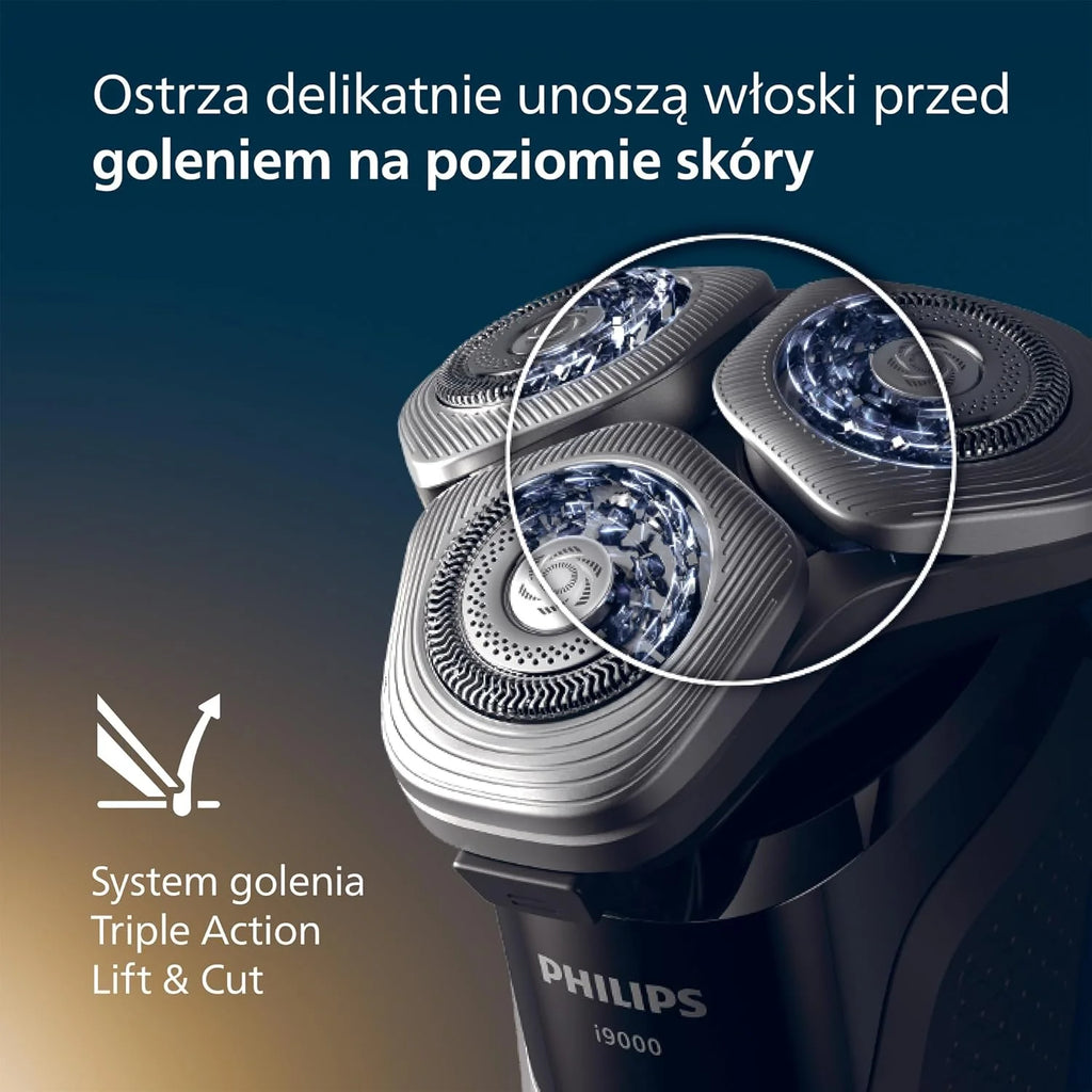 Philips Shaver i9000, golarka elektryczna do golenia na mokro i na sucho, z technologią Skin IQ, systemem Triple Lift & Cut, 360-obrotowymi podwójnymi precyzyjnymi ostrzami SteelPrecision, X9002/30